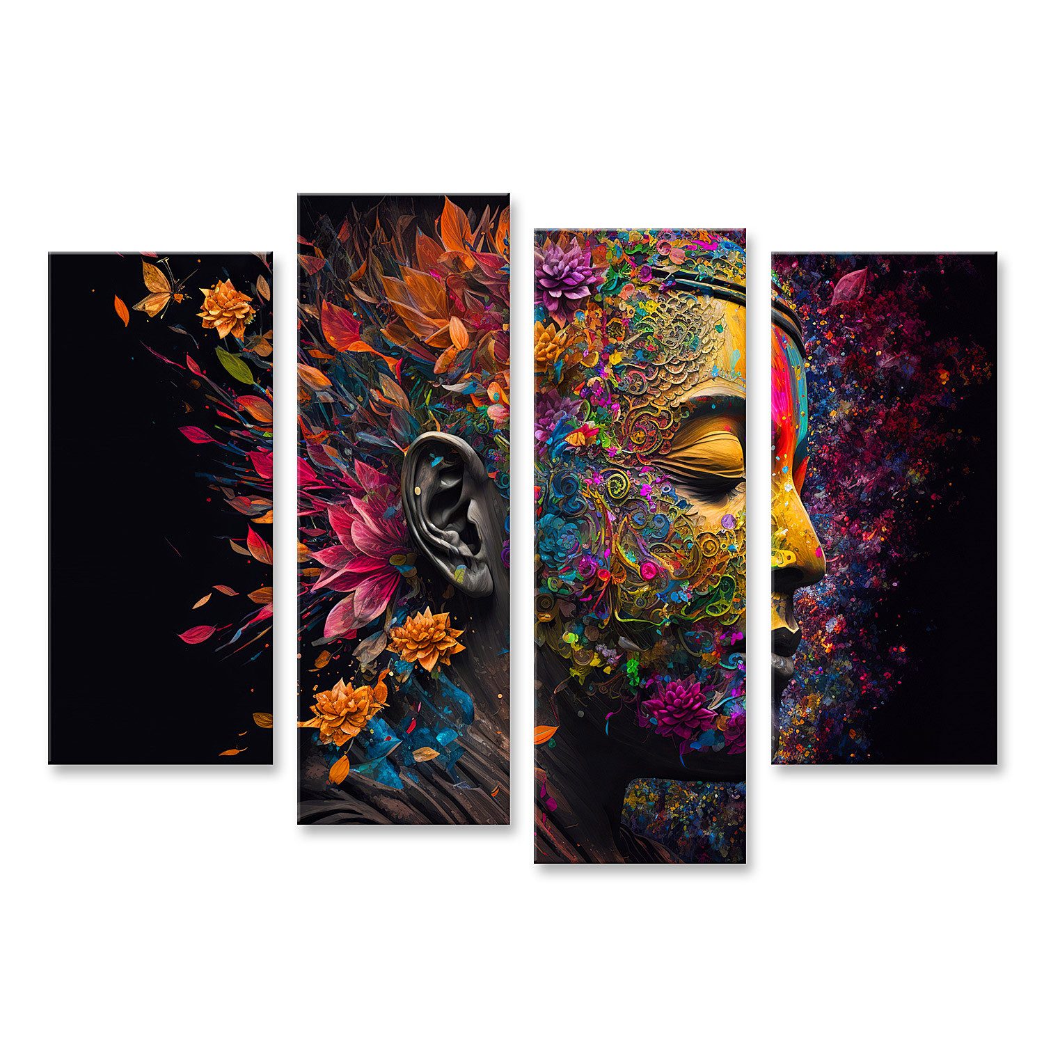 Leinwandbild Buddha Digitale Kunst Collage Kombiniert Aquarell Psychedeli Bilder