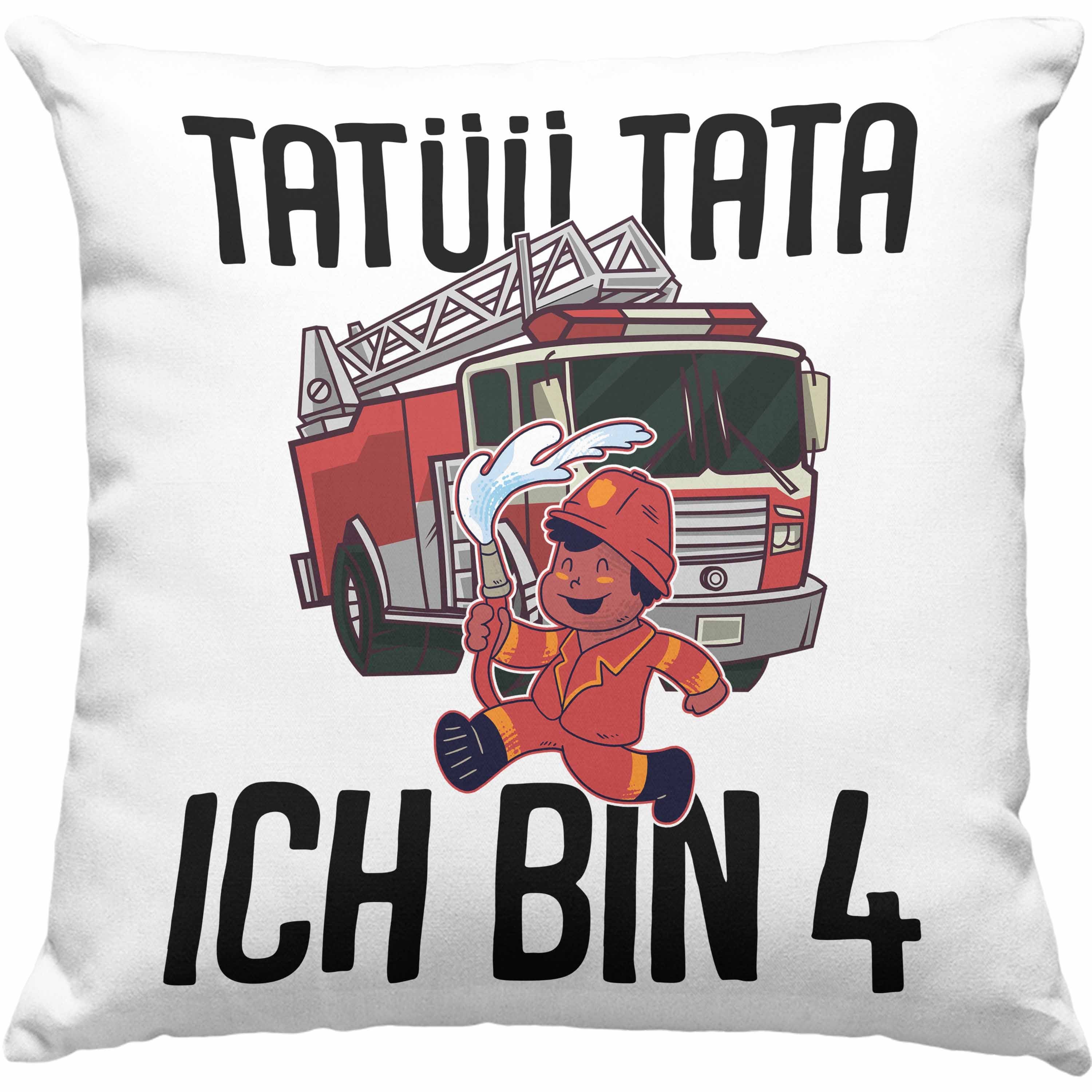 Trendation Dekokissen Trendation - 4. Geburtstag Geschenk Jungs Feuerwehr Kissen Geschenke Zubehör Lustig Kinder Geburtstag Spruch Ich Bin 4 Dekokissen mit Füllung 40x40 Blau