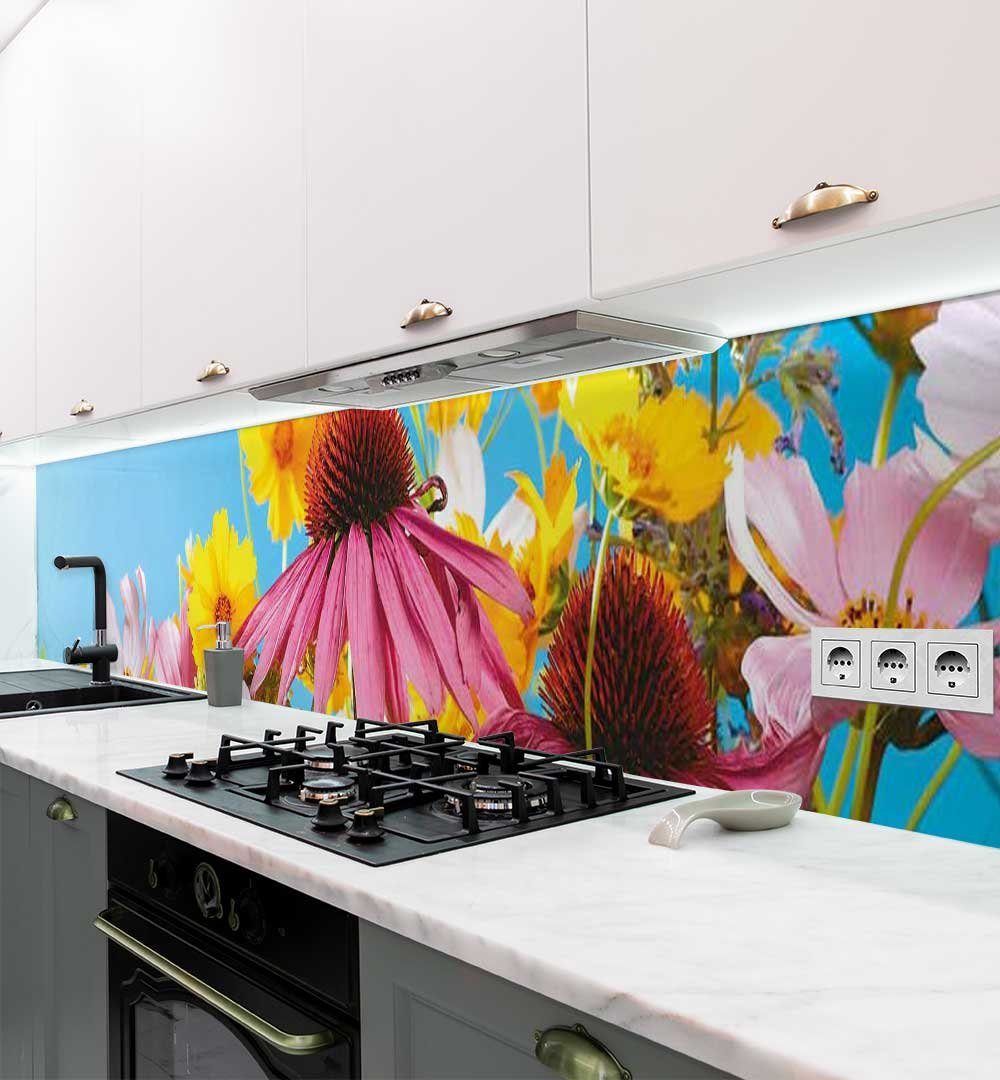 MyMaxxi Dekorationsfolie Küchenrückwand Sonniges Blumenfeld selbstklebend  Spritzschutz Folie
