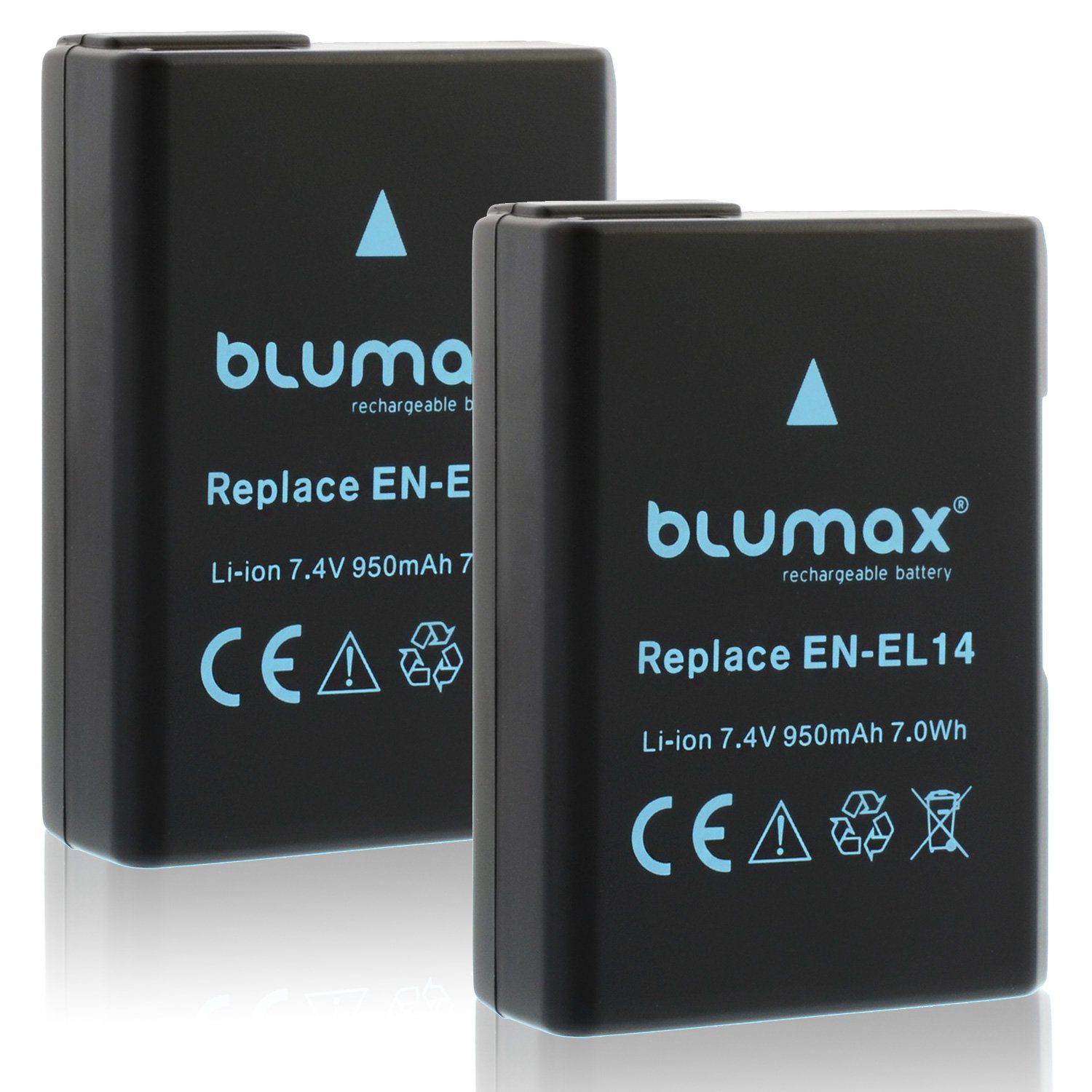 Blumax Set mit Kamera-Akku EN-EL14 950 Nikon Laderr für D5300 mAh