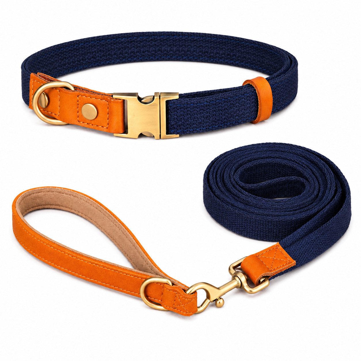 Illes-Laedchen Hunde-Halsband hochwertiges Hundehalsband & Hundeleine Set aus Nylon mit Leder, – Verstellbares Hunde Set in verschiedenen Größen & Farben