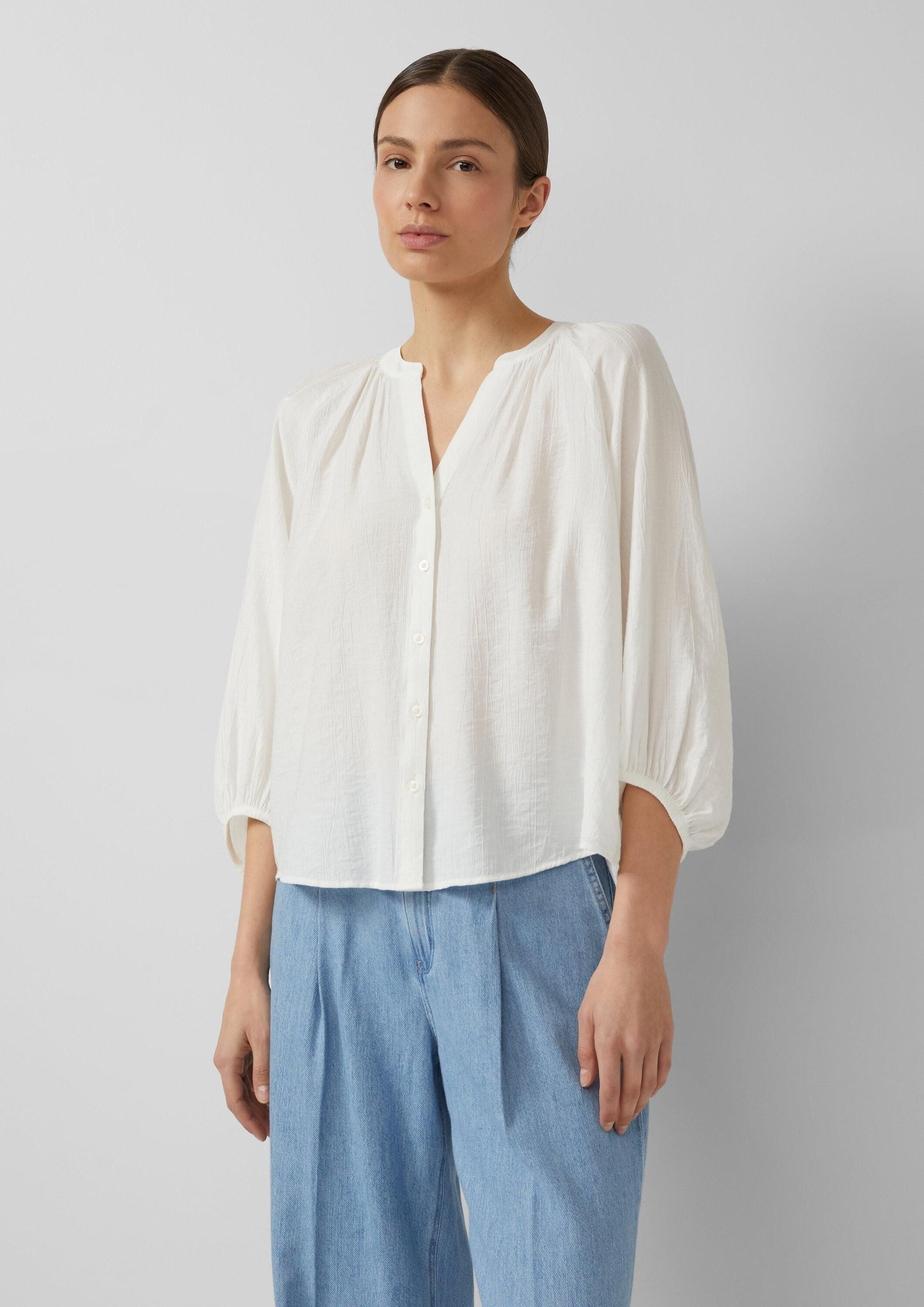 s.Oliver Kurzarmbluse Bluse Strukturierte Bluse mit weitem Ärmel