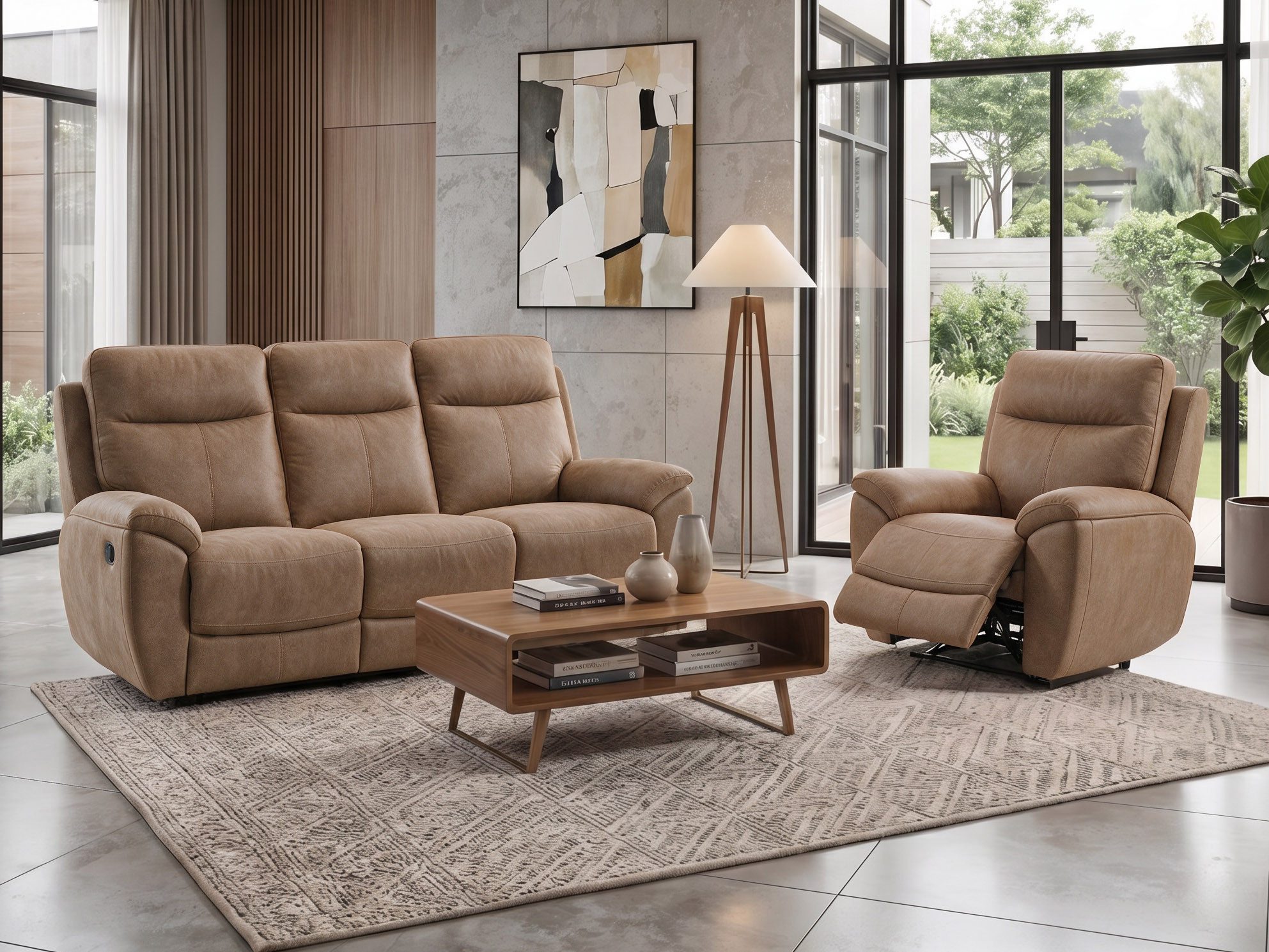 Beautysofa Polstergarnitur DOLCE Relax-Sofa 3-Sitzer mit Relaxsessel, (Fernsehsessel & Couch mit verstellbarem Fußteil und Rückenlehne, Wohnzimmerset Sofa + Sessel), Polstergarnitur mit Relaxfunktion