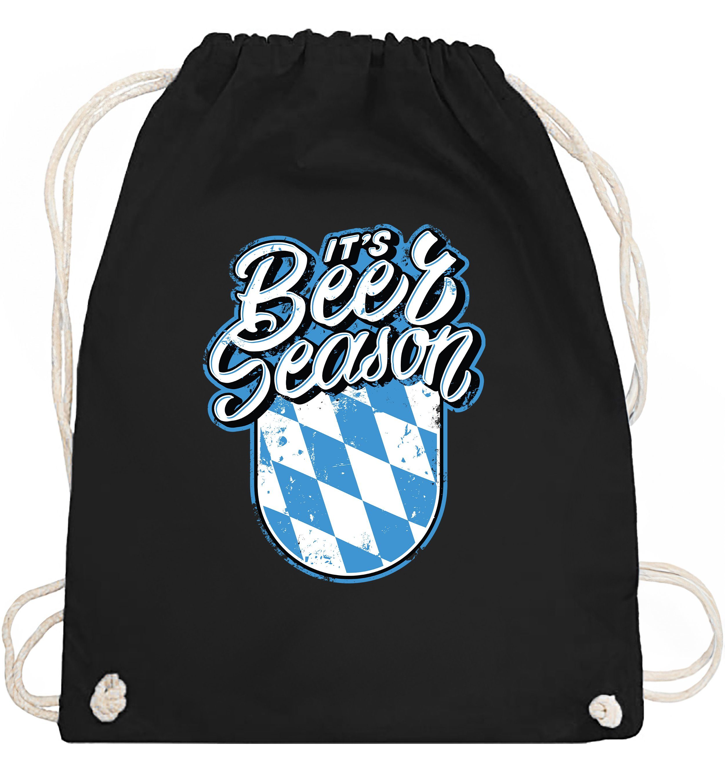 MyDesign24 Turnbeutel Oktoberfest Tasche i303 Aufdruck Beer Rucksack Baumwoll Sportbeutel It´s - Aufdruck bzw. schwarz mit mit Season