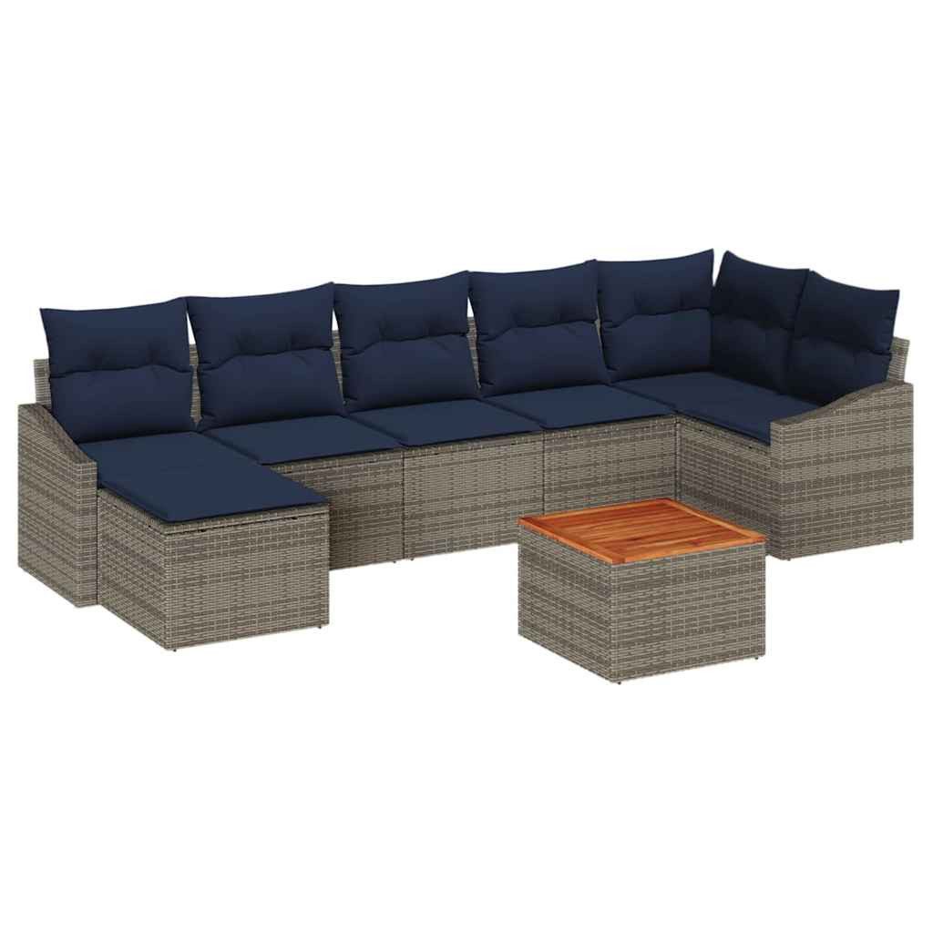 vidaXL Gartenlounge-Set Gartensofa-set 8 pcs Grau und Marineblau Poly-Rattan, (8-tlg)