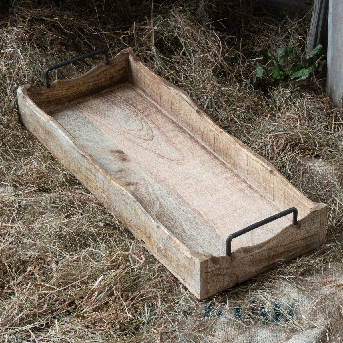 Antikas Wanddekoobjekt Serviertablett mit Metallgriff, Massivholz, rustikal günstig online kaufen