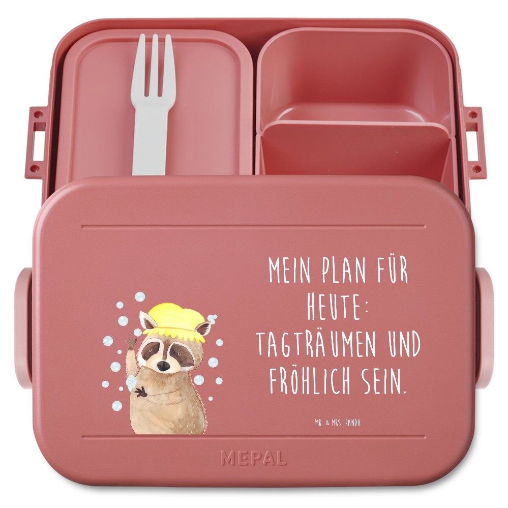Mr. & Mrs. Panda Butterdose Waschbär Motiv, Lunchbox, Rot Pastell, Essensbox, Fröhlich, Plan, Tag, Polypropylen lebensmittelecht, (Packung), Geschenk Bento-Brotdose Vesperbox