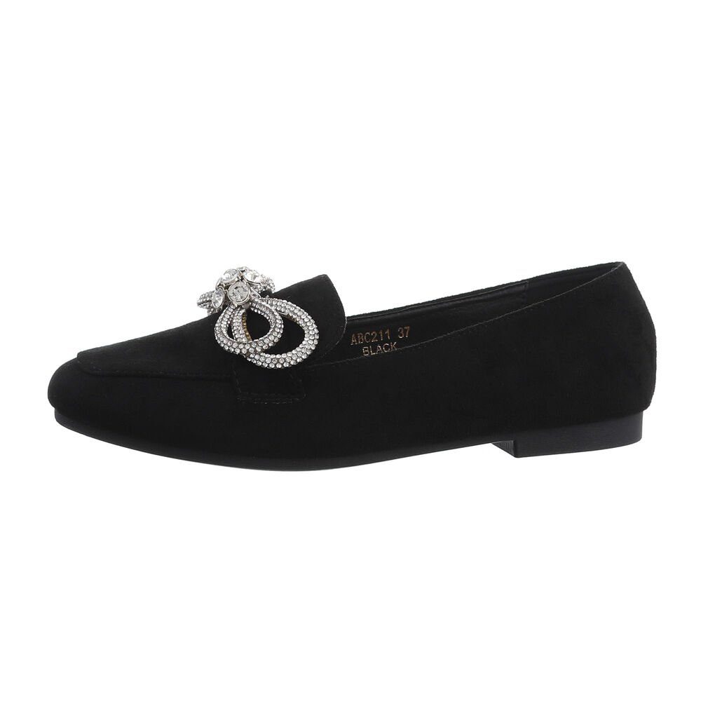 Ital-Design Damen Mokassins Elegant Slipper Blockabsatz Mokassins in Schwarz