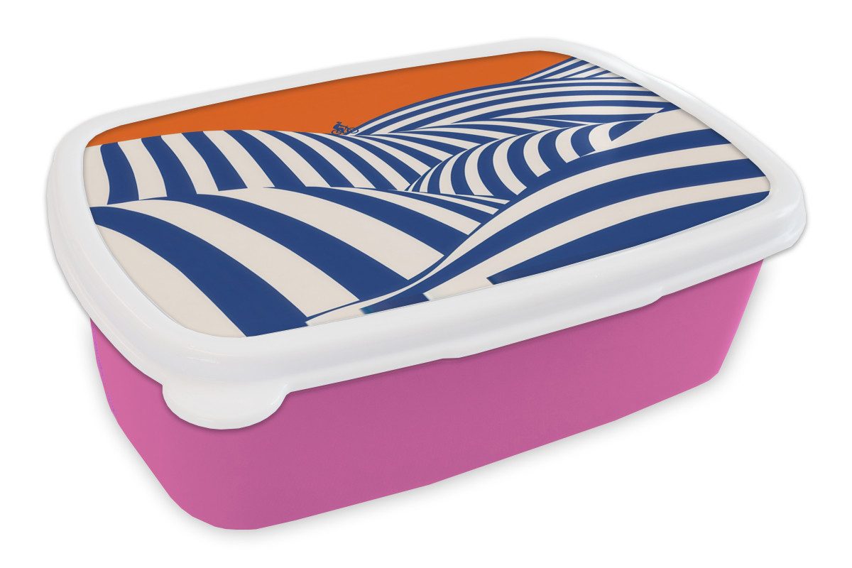 MuchoWow Lunchbox Radfahrer - Hügel - Streifen - Blau, Kunststoff, (2-tlg), Brotdosen, Lunch Box, Brotbox für Kinder und Erwachsene