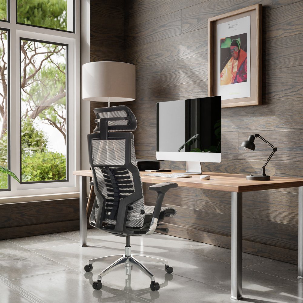 High Drehstuhl Netzstoff Hellgrau (1 Schreibtischstuhl ergonomisch DYNAFIT hjh OFFICE End II St), Bürostuhl