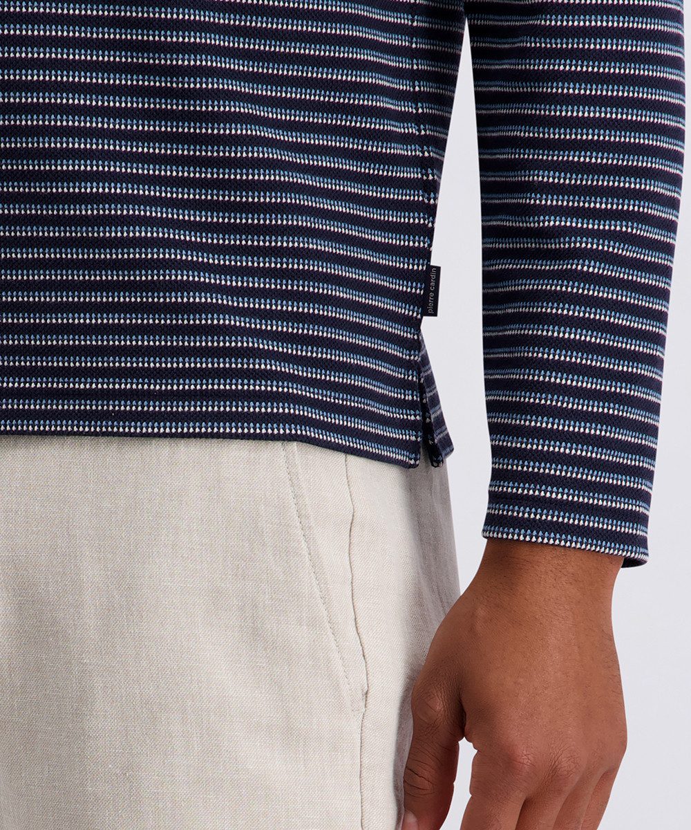 Pierre Cardin Langarm-Poloshirt Piqué Interlock im Streifendessin