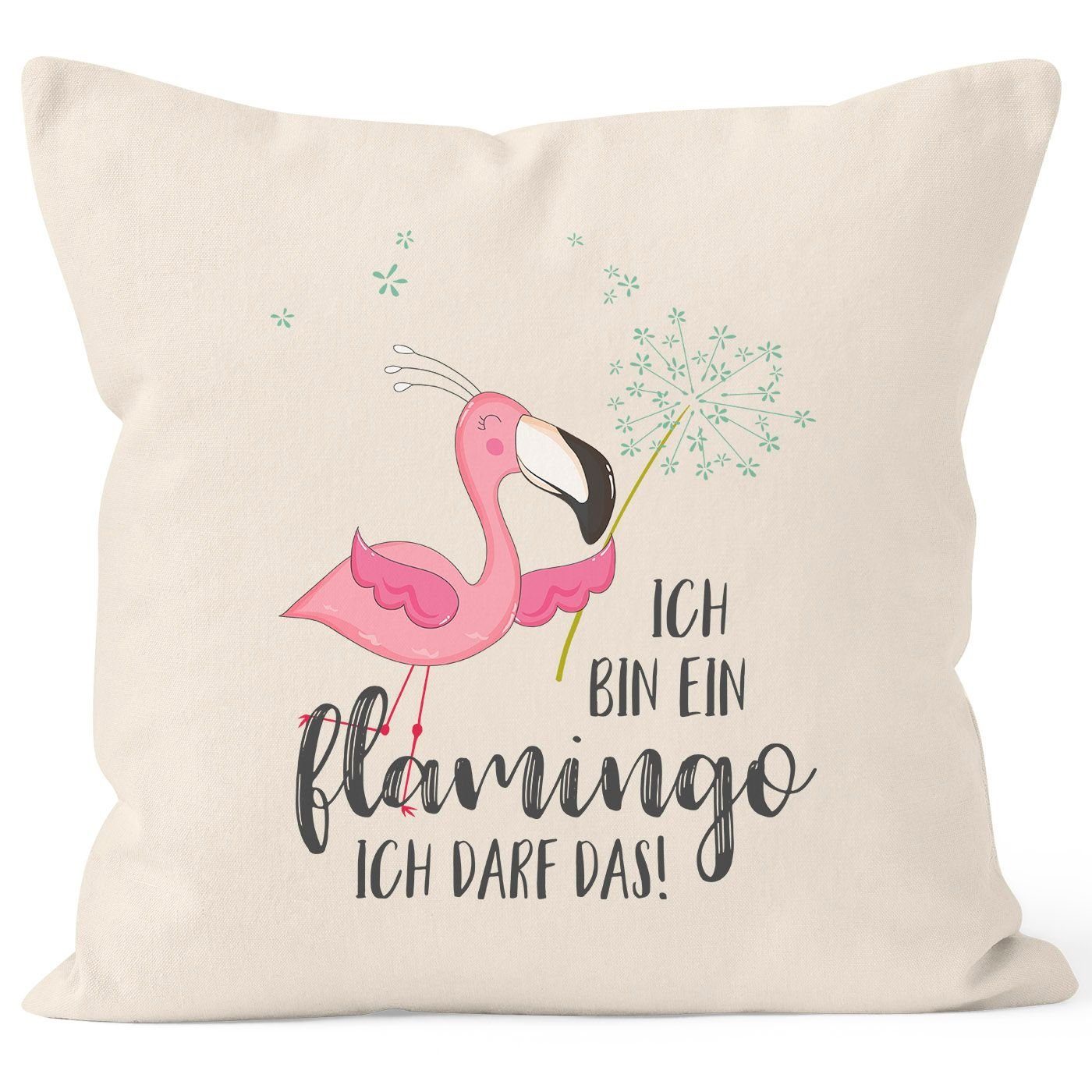 MoonWorks Dekokissen Kissen-Bezug Flamingo Ich bin ein Flamingo ich darf das Spruch Pusteblume Kissen-Hülle Deko-Kissen Baumwolle MoonWorks® natur