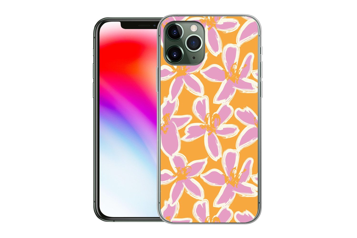 MuchoWow Handyhülle für Apple iPhone 11 Pro Blumen - Muster - Rosa - Orange, Smartphone-Bumper, Print, Handy Schutzhülle Dünn