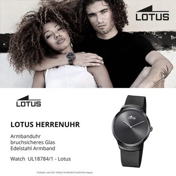 Lotus Quarzuhr Lotus Herren Armbanduhr Minimalist, (Analoguhr), Herrenuhr rund, mittel (ca. 39mm) Edelstahlarmband schwarz