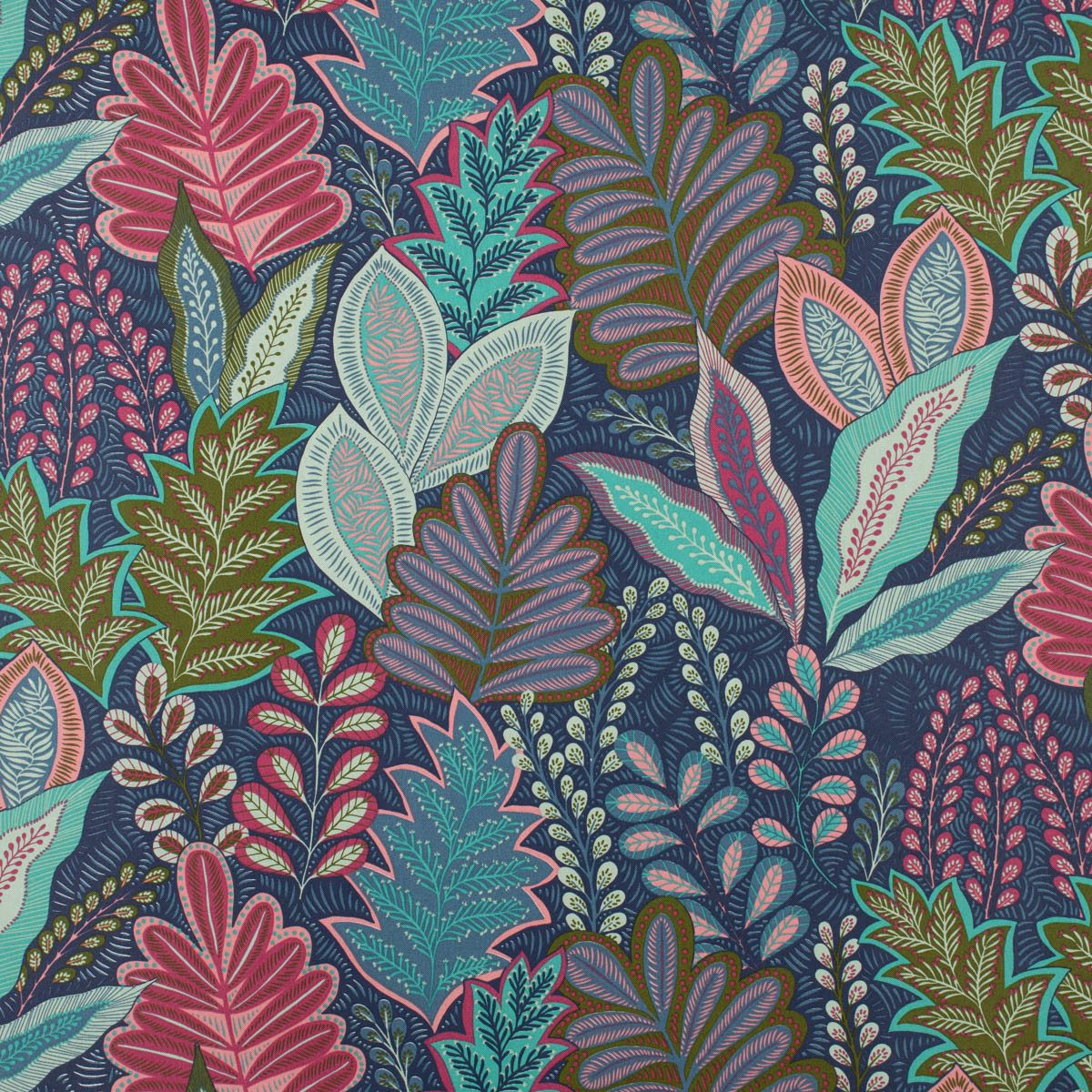 Stoff Dekostoff Leinenlook Botanic Arty Blätter blau pink grün 1,40m