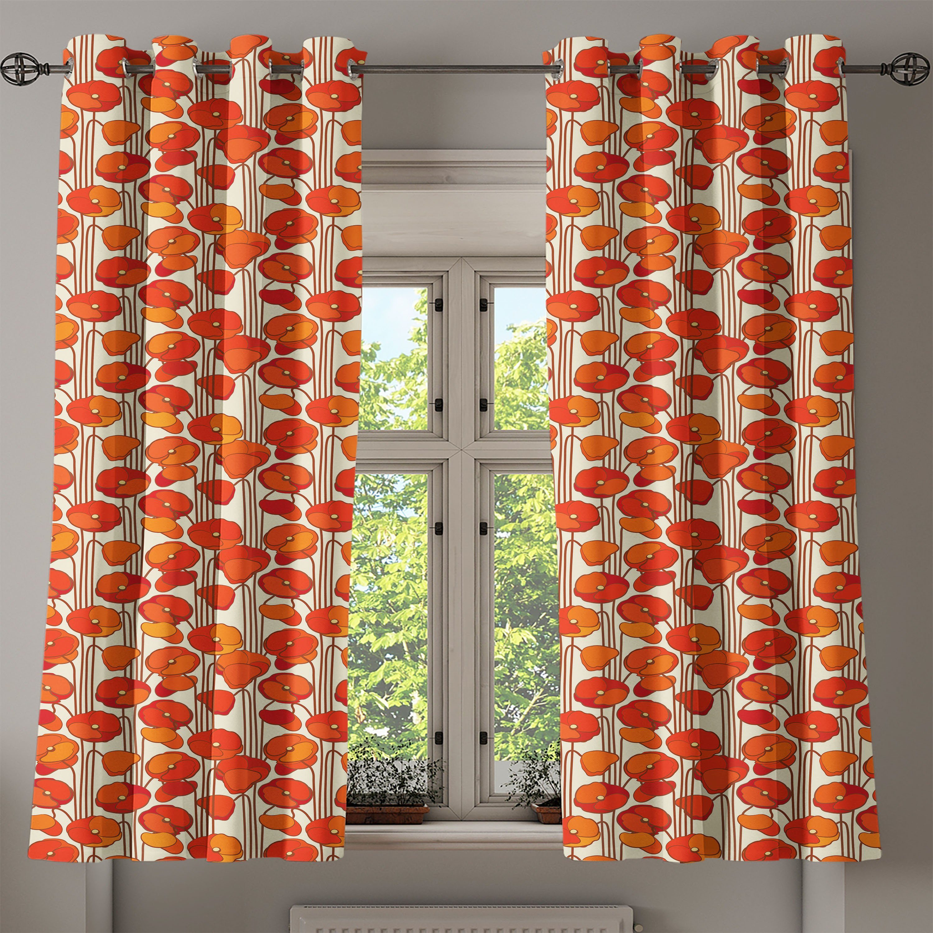 Gardine Dekorative 2-Panel-Fenstervorhänge für Schlafzimmer Wohnzimmer, Mohnblumen Retro Blumen Frühling Abakuhaus
