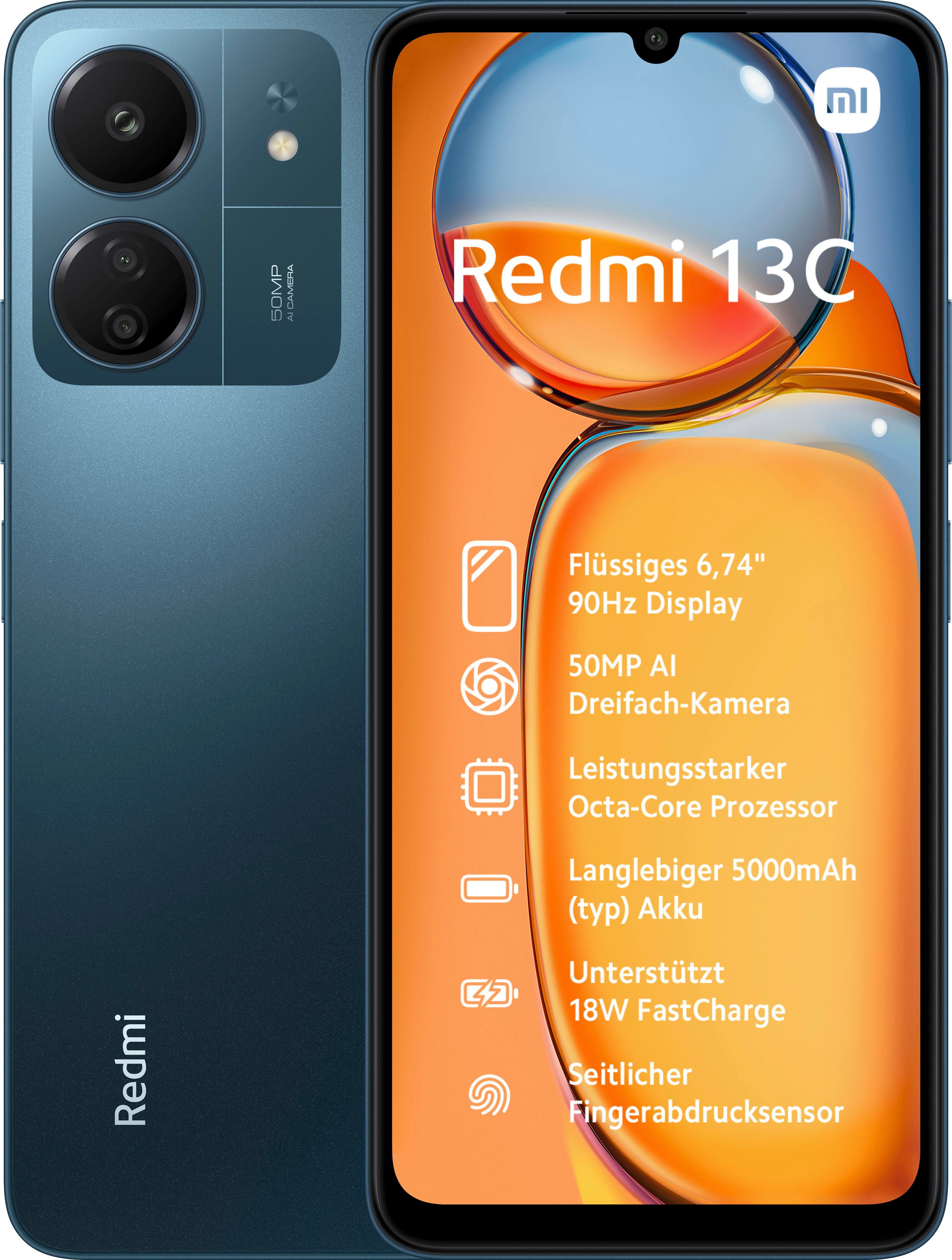 Xiaomi Redmi 13C 8GB+256GB (17,1 256 Smartphone cm/6,74 GB Speicherplatz, Zoll, 50 Kamera) Blau MP