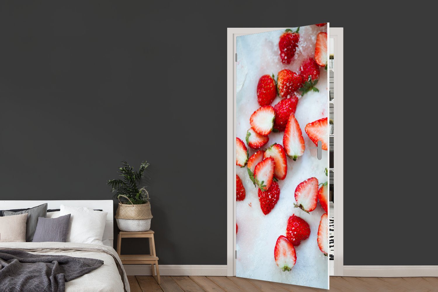 MuchoWow Türtapete Erdbeere - Obst Tür, St), Marmor, cm Türaufkleber, - bedruckt, 75x205 Matt, (1 Fototapete für