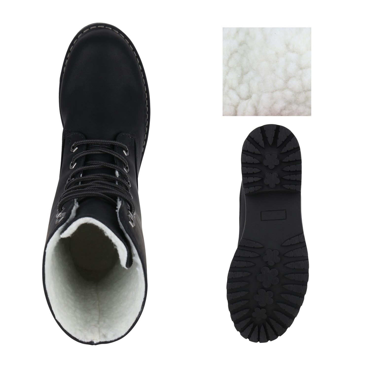 VAN HILL 813135 Schnürstiefelette Schnürstiefeletten Damen Warm Gefütterte Stiefeletten Stiefel