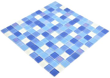 Mosani Mosaikfliesen Mosaik Fliesen Glasmosaik fluoreszierend blau weiss