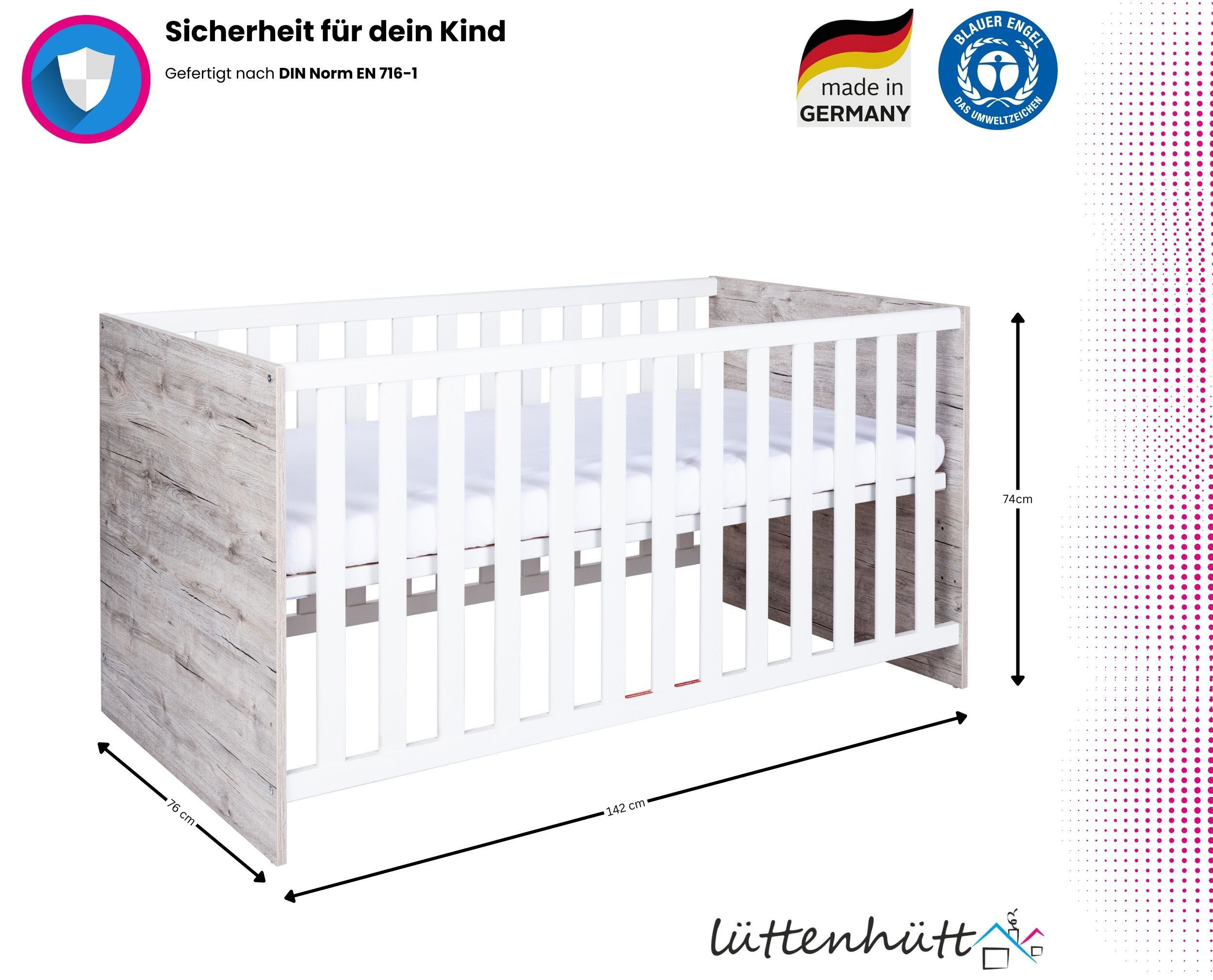 Home affaire Rieke complete baby room set, furniture that grows with your child until adolescence, great for small rooms (4-piece set: crib, under-bed storage for changing table, wardrobe, changing table), Made in Germany, Blue Angel certified, timeless design