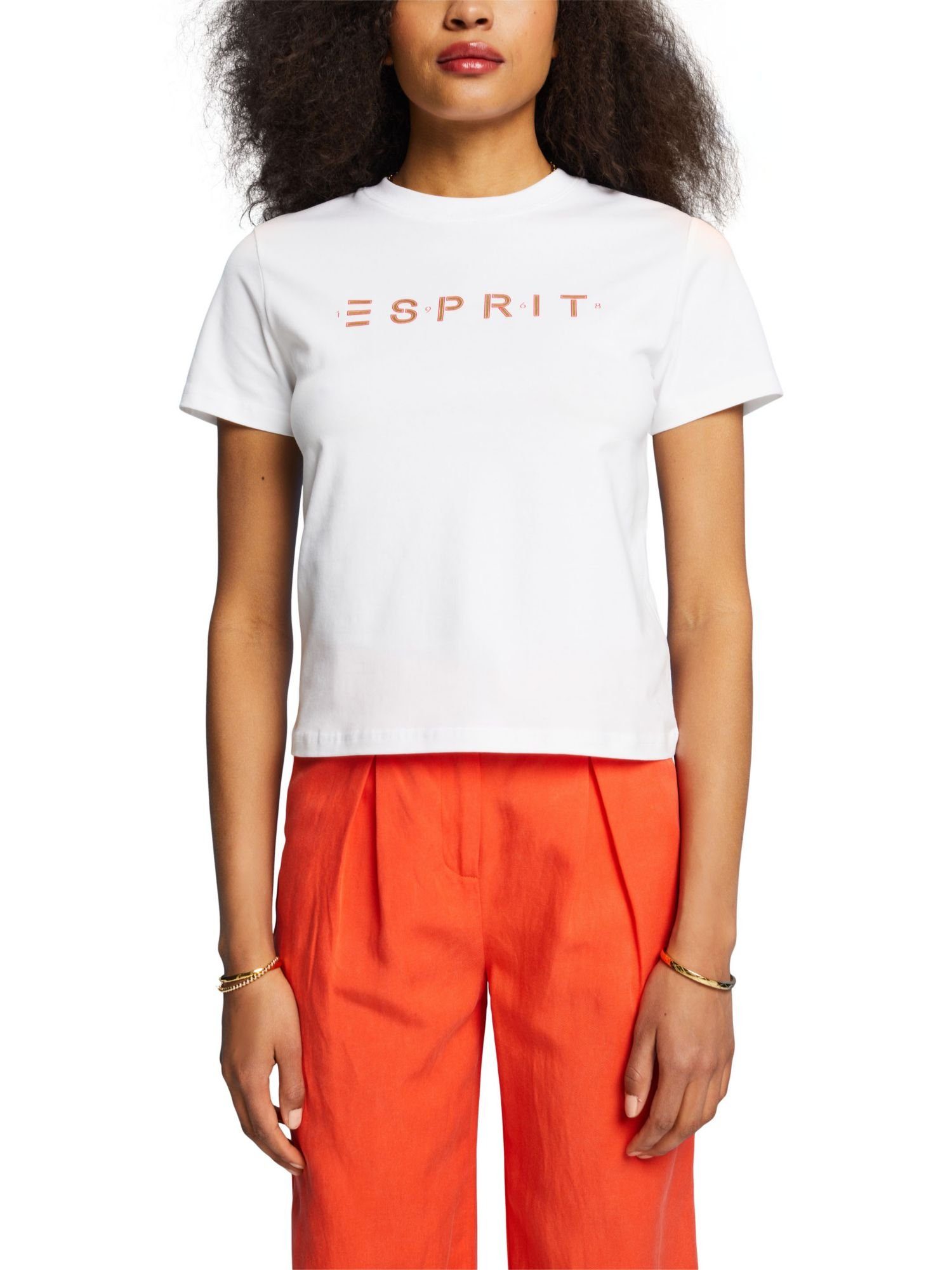 mit Esprit WHITE Logo T-Shirt (1-tlg) T-Shirt