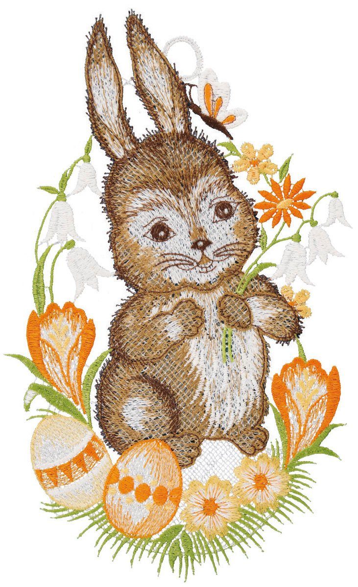 W. Reuter & Sohn - Plauener Spitze® Fensterbild Schmusehäschen, Made in Germany