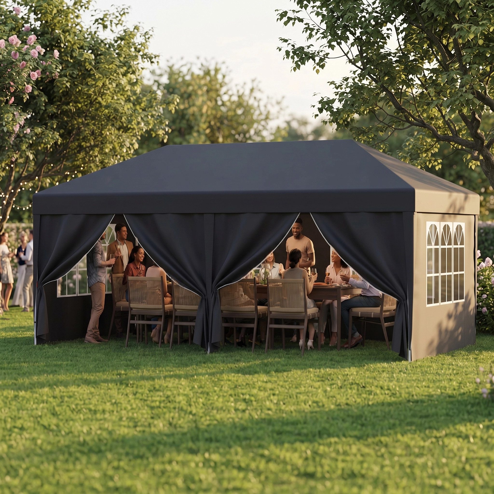 GUNJI Faltpavillon 3x6m Pop-up Pavillon, Höhenverstellbar, Wasserdicht Partyzelt, mit 6 Seitenteilen, UV30+ wetterfestes Partyzelt fur 4-10 Personen