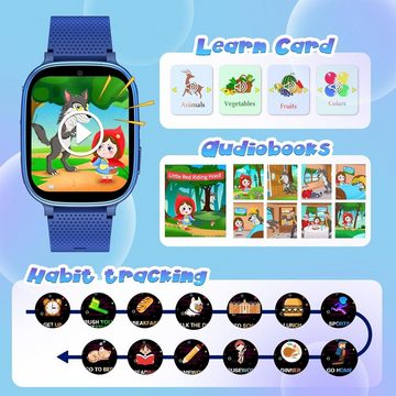 RINOTEG für Kids 4-12 Jahre Geschenk Smartwatch (1,54 Zoll), mit Anruf SOS Spiel Schulmodus SchrittzäHler Wecker Hörbuch Kamera
