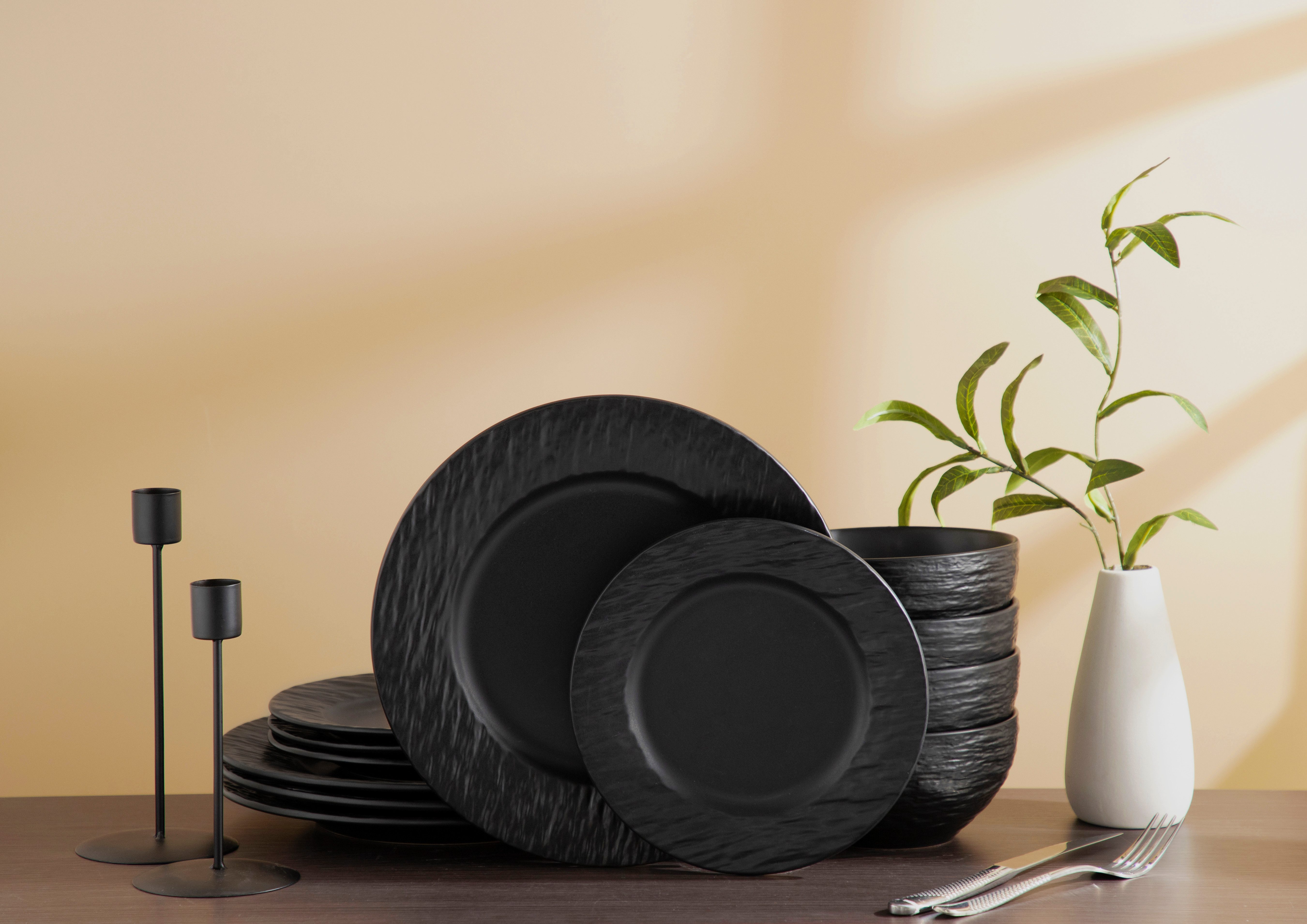 ECHTWERK Tafelservice Teller Set, "New Modern" (12-tlg), 4 Personen, Steinzeug, Modernes Geschirrset in Schiefer-Optik, hochwertige Stoneware