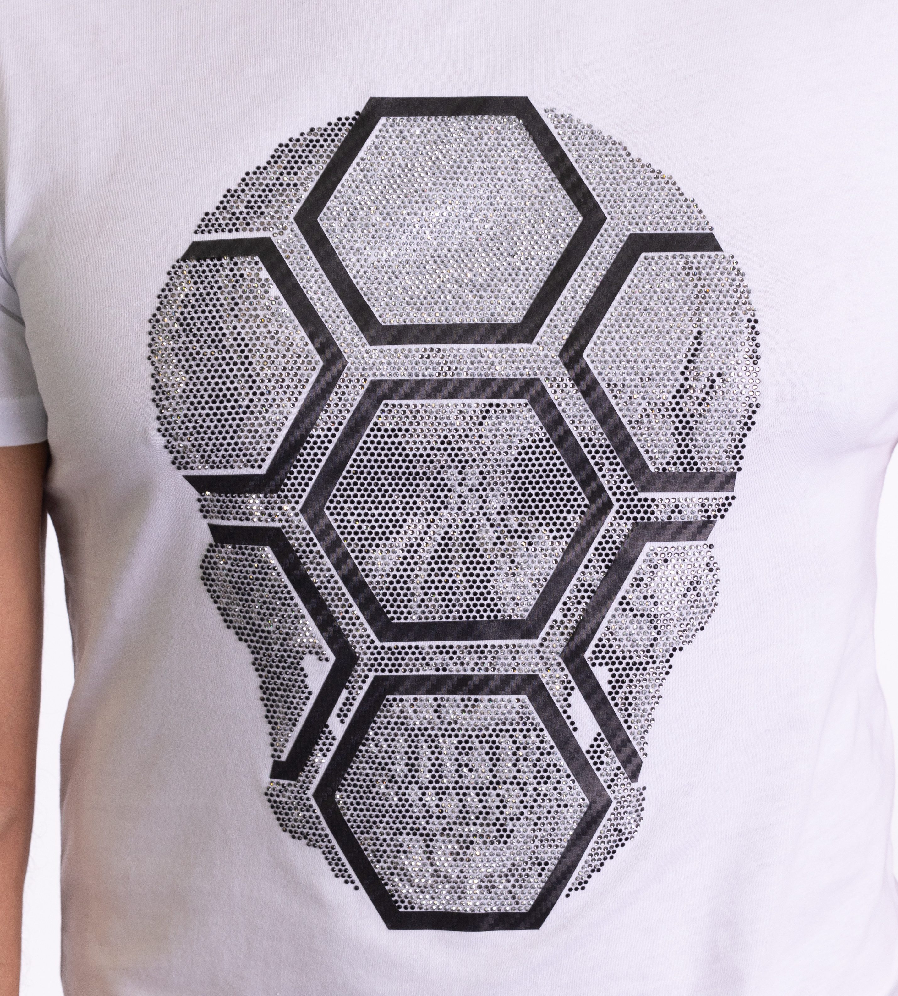 TRUENO T-Shirt Herren Strass Totenkopf T-Shirt Slim Fit Weiß M
