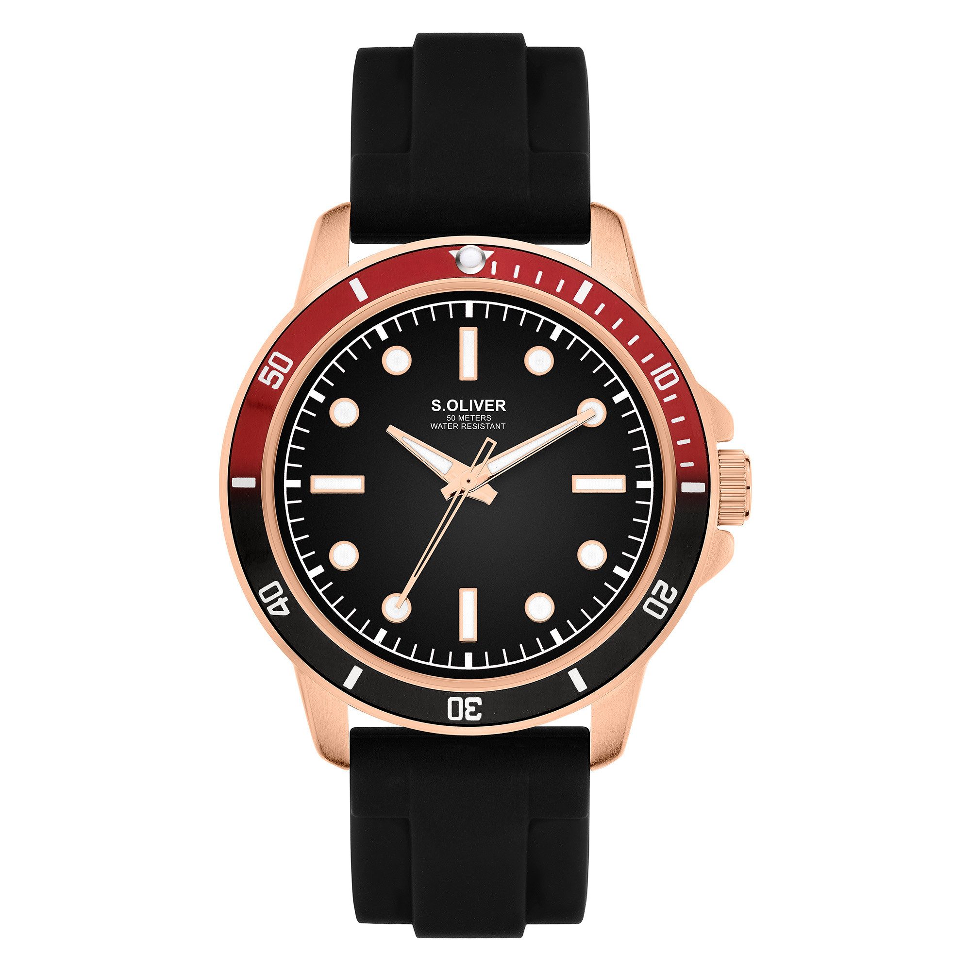 s.Oliver Quarzuhr Elegant Silicone SO-4424-PQ, Armbanduhr, Herrenuhr, Silikonarmband, analog