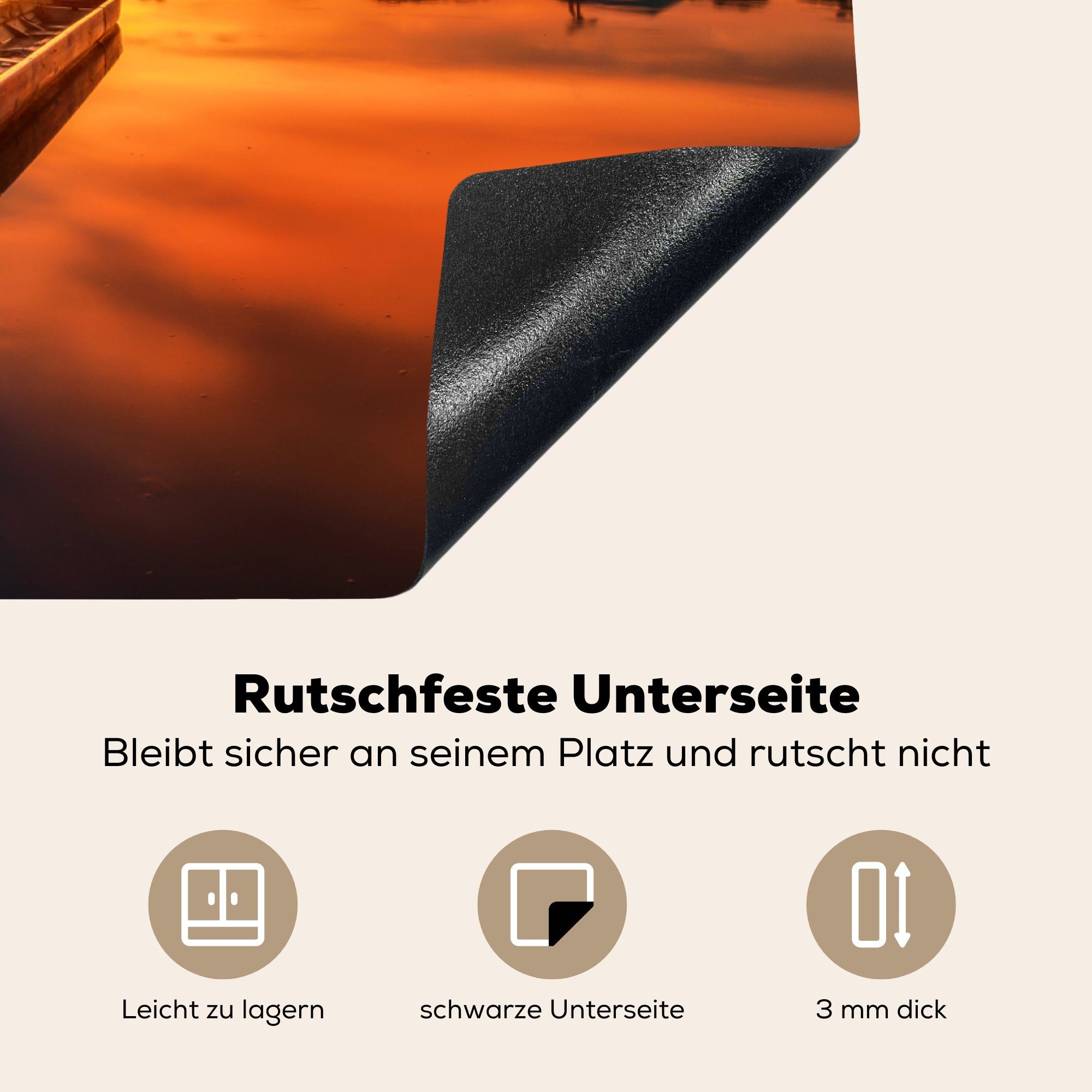 Ceranfeldabdeckung die 81x52 für Vinyl, cm, - Induktionskochfeld Sonnenuntergang Schutz - Orange MuchoWow Wasser - tlg), Boot Herdblende-/Abdeckplatte küche, (1 - Wasser,