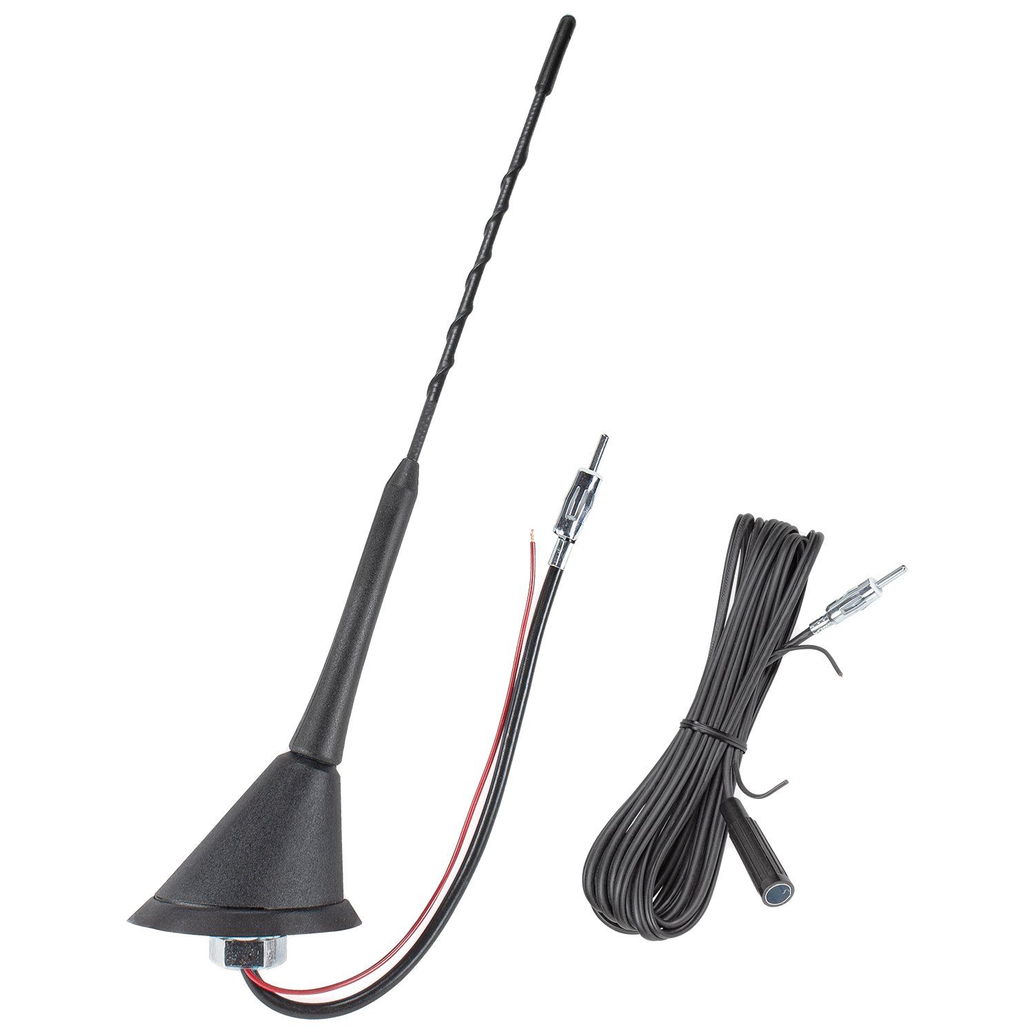 tomzz Audio Dachantenne 16V-Look AM/FM mit 450cm Kabel Verstärker DIN-Stecker  Anti Autoradio-Ersatzantennenstab, Neigungswinkel 75°, Anti Noise  Antennenstab, Fiberglass Länge ca 23cm