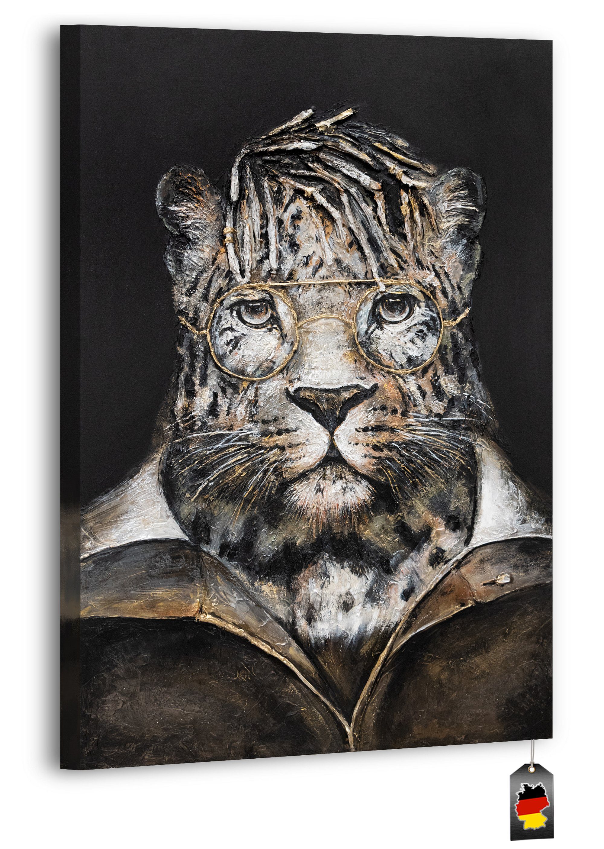 Anzug Brille Leopard Tiere, Leinwand Bild YS-Art Gemälde Tier Temperament, Handgemalt mit mit