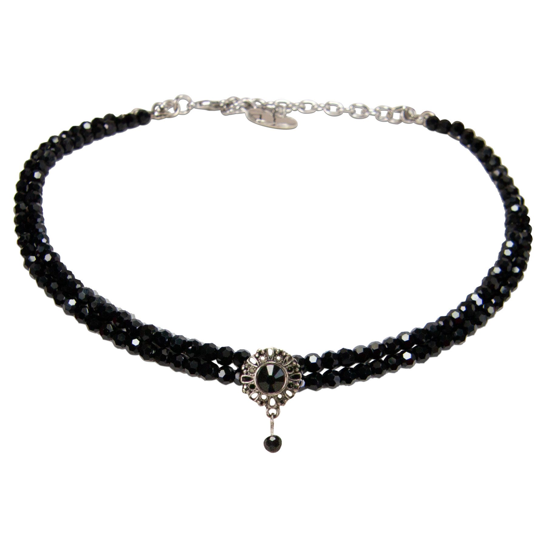 Alpenflüstern Collier Trachten Glamour-Kropfkette Helena (schwarz), - Perlen Halskette, Trachtenkette, eleganter Damen-Trachtenschmuck, Di