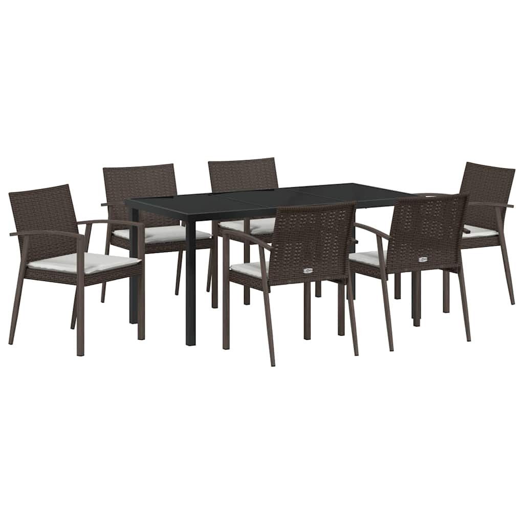 vidaXL Gartenlounge-Set Garten Essgruppe 7 pcs Braun Poly Rattan, (7-tlg)