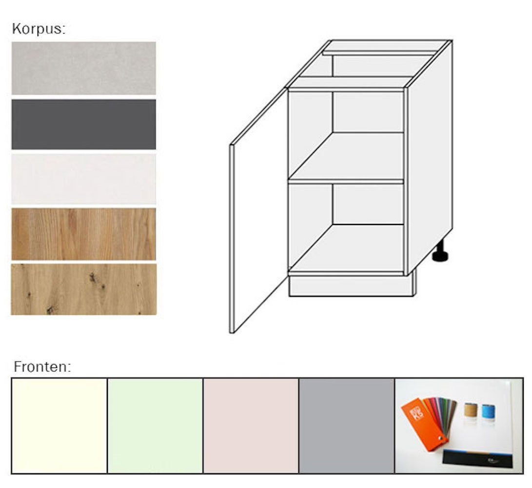 Front- wählbar Unterschrank Korpusfarbe 50cm Pescara 1-türig chiaro Verde (Pescara) und pastello 0183 Feldmann-Wohnen