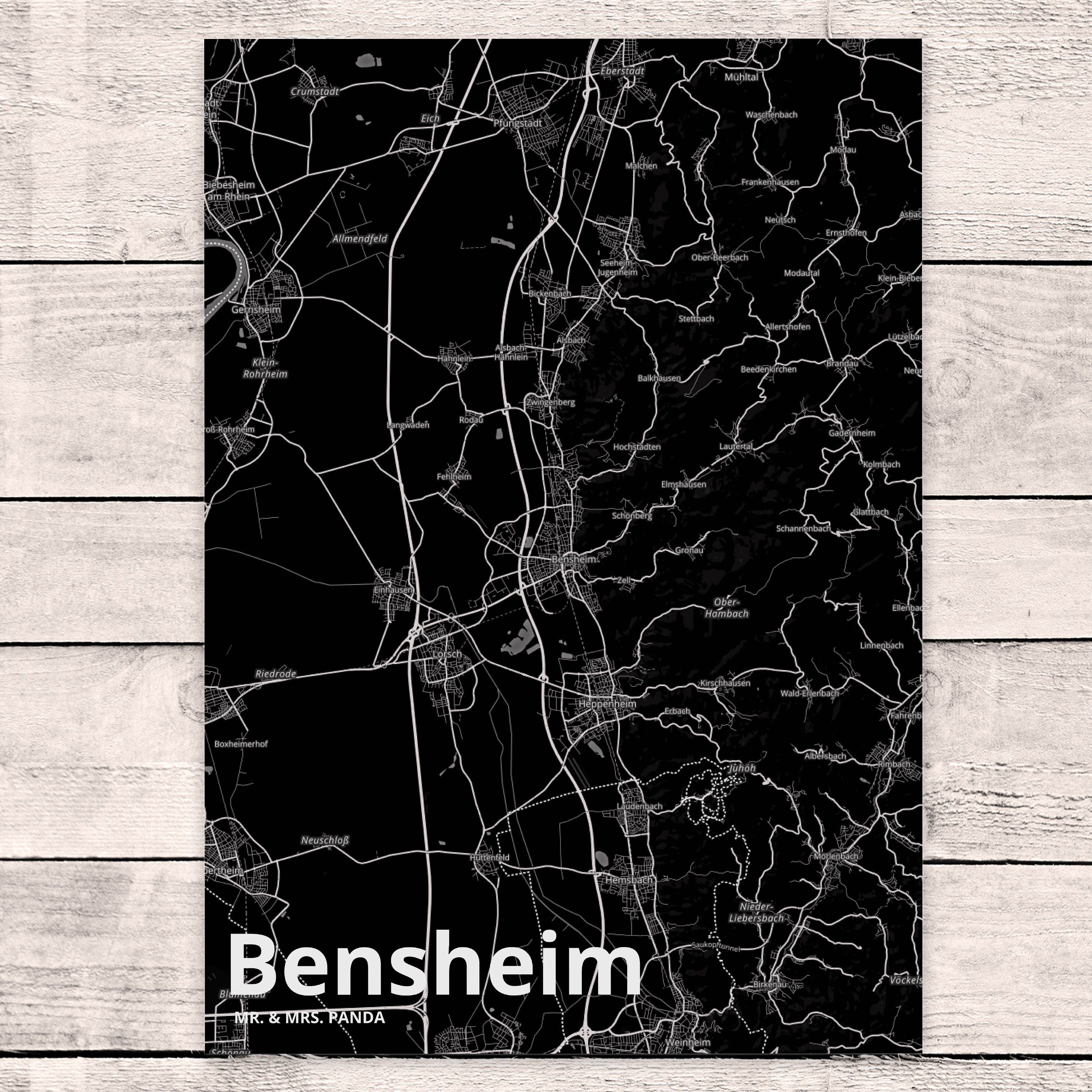 Geschenk, Grußkarte, Postkarte Landkarte Mrs. - Map Bensheim Stadt Stadtp Panda Mr. & Dorf Karte