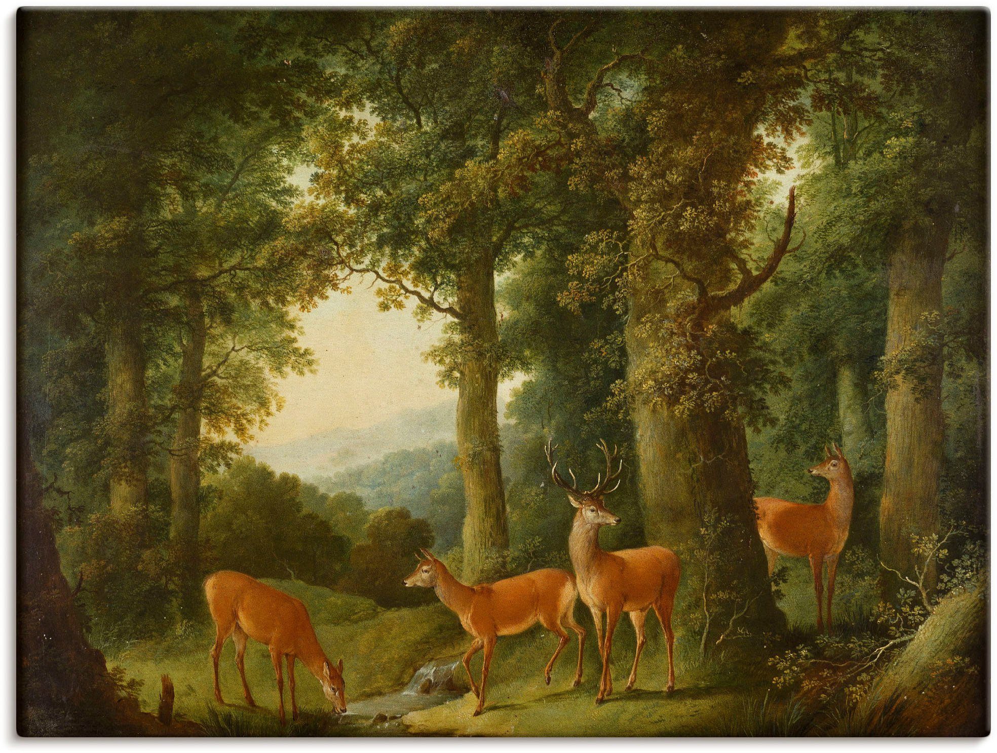 Größen (1 mit Wandaufkleber als Rotwild. in Poster 1760/70, Leinwandbild, Um oder versch. Wald Wandbild St), Artland Waldlandschaft