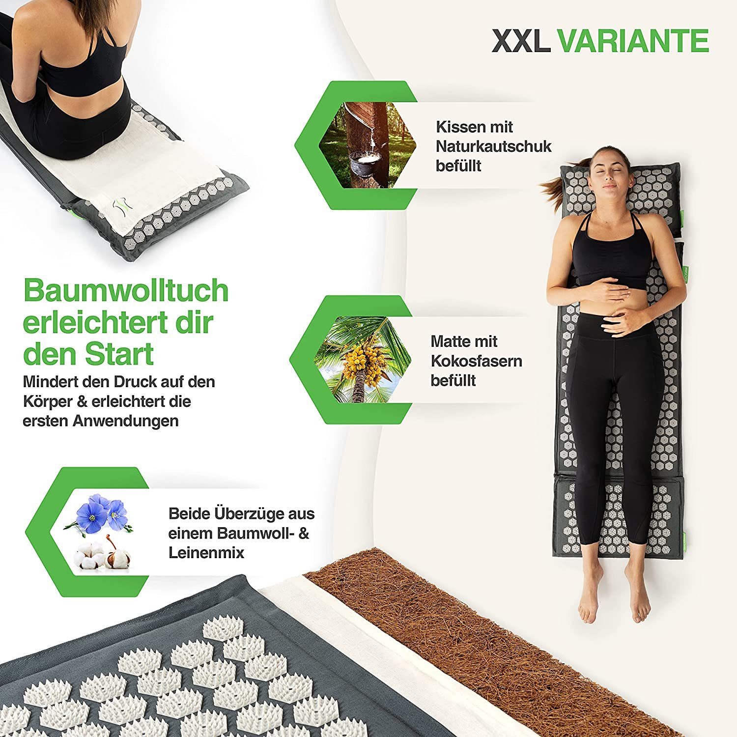 BACKLAxx® Akupressurmatte Set "Magnum" mit Kissen, Tuch & Tasche - XL- Akupressurmatte (Akupressurmatten Set, 5teilig + gratis-Download), 20.844 Spitzen für Anfänger und Schmerzempfindliche