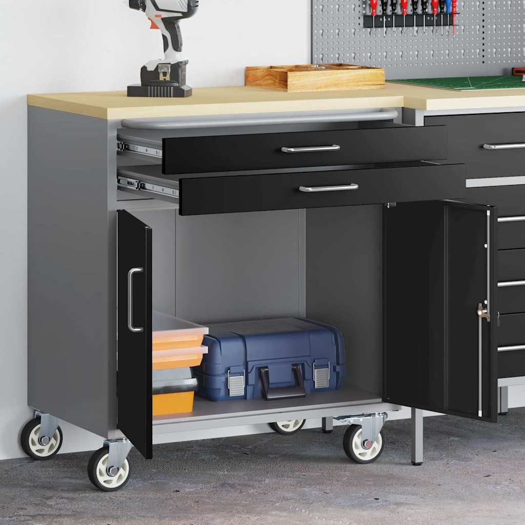 vidaXL Werkzeugbox Trolley Rolling Workbench Schwarz und Grau 75 x 45 x 85 cm (1 St)