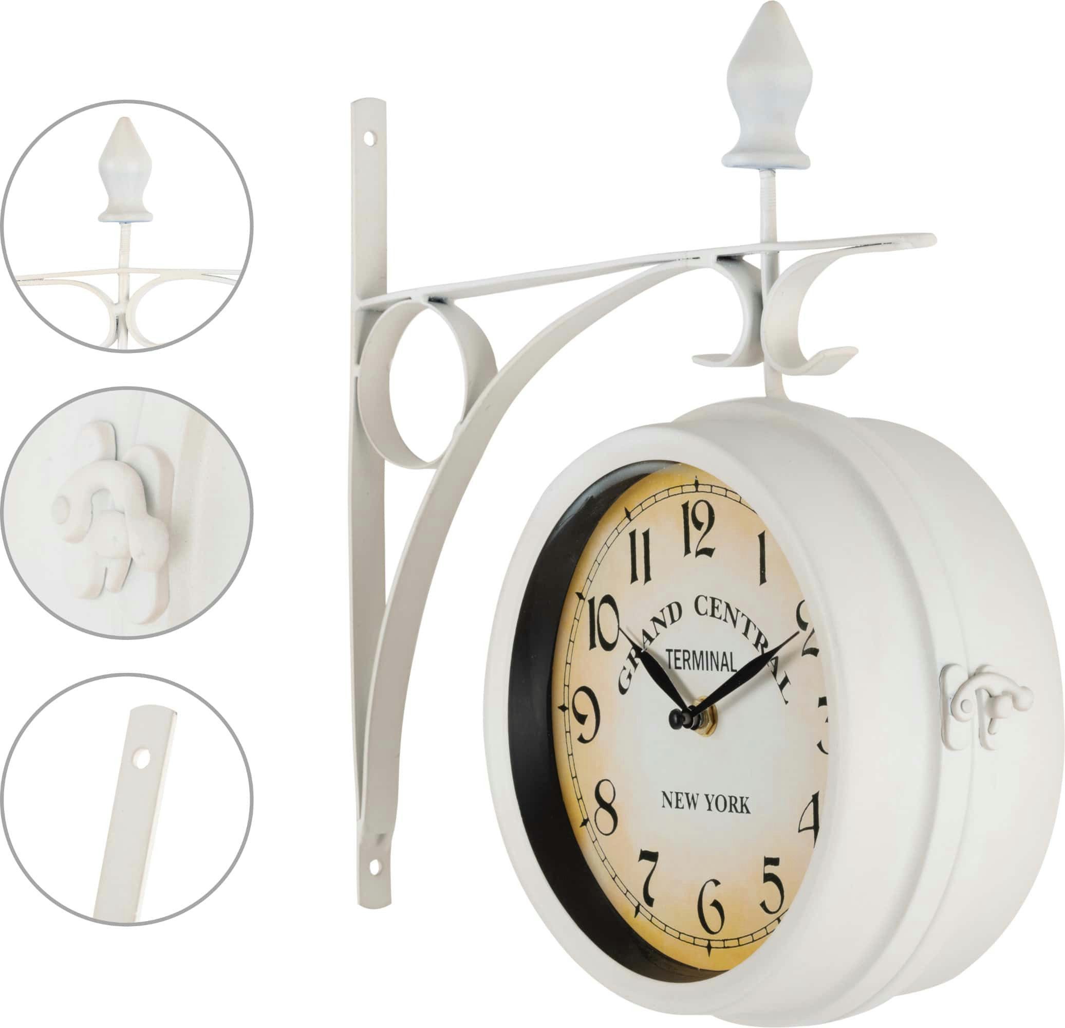 Stagecaptain Wanduhr BHU-4543 Bahnhofsuhr groß mit Wandhalterung - im Vintage Look (Quarzlaufwerk, Retro Metallkonstruktion)