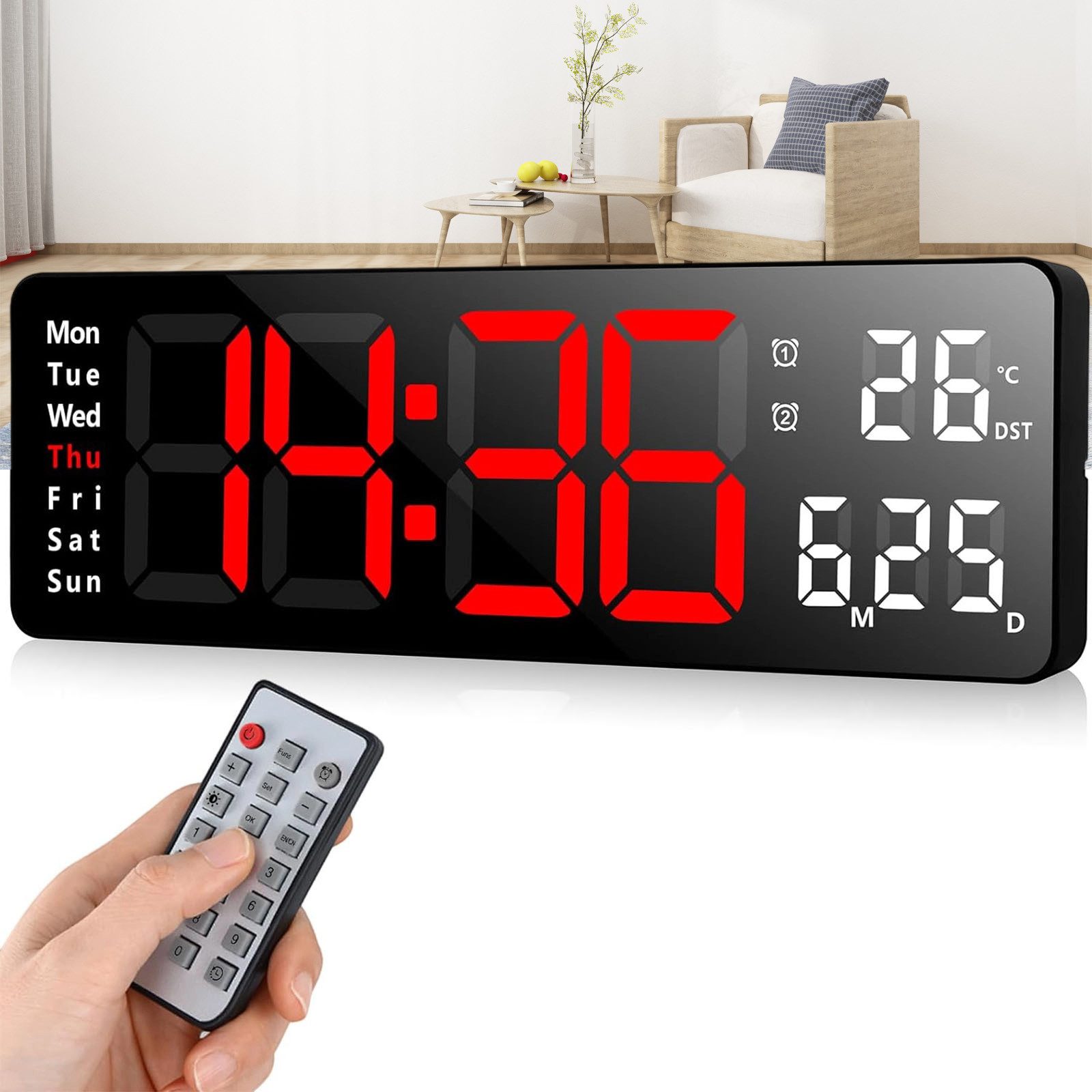 REDOM Wanduhr Elektronische Uhr mit Temperaturanzeige Fernbedienbare LED-Di günstig online kaufen