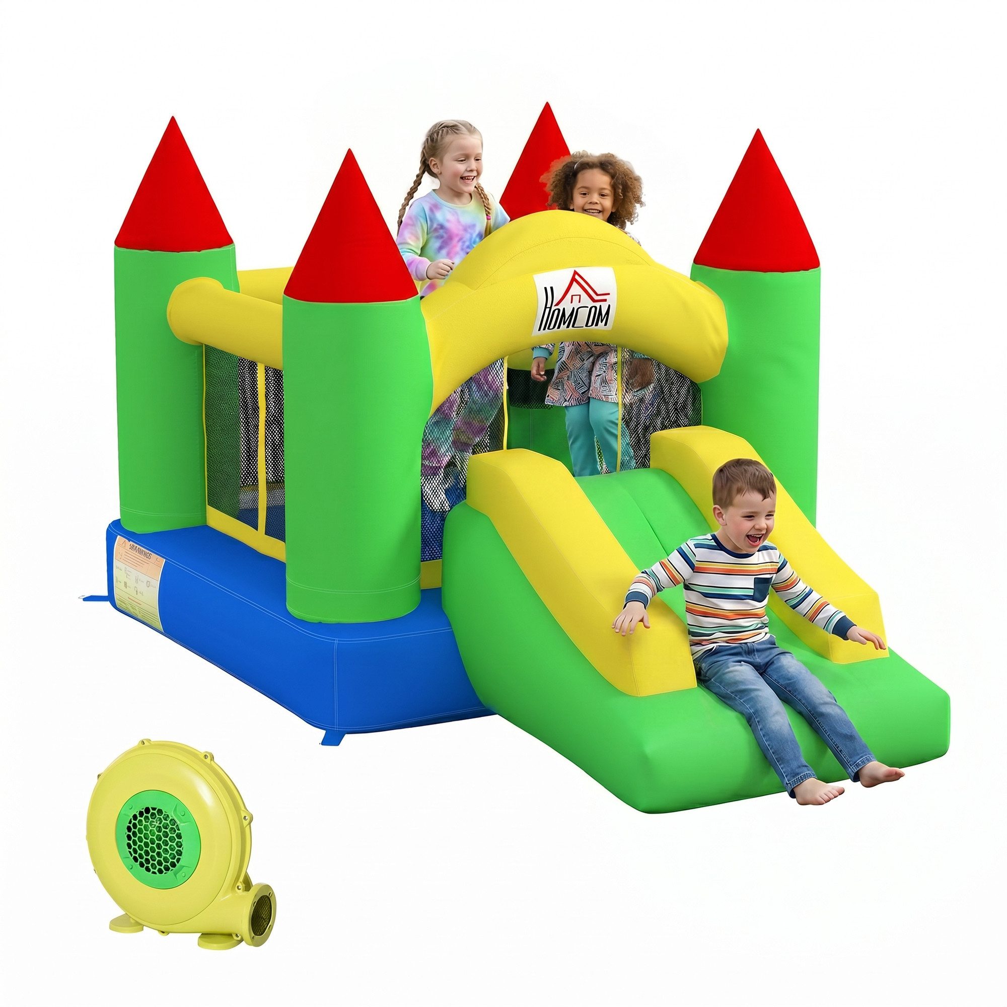 HOMCOM Hüpfburg Trampolin, Sicherheitsnetz, Spielplatz für Indoor und Outdoor, (Kinderhüpfburg, 1-tlg., Spielburg), für Kinder 3 bis 10 Jahre, Oxford, 300 x 180 x 160 cm