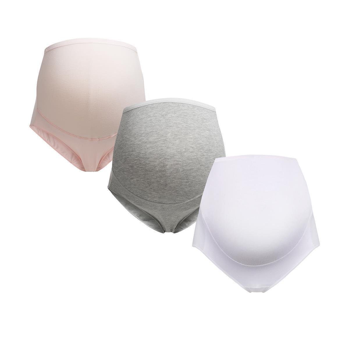 Herzmutter Umstandsslip Baumwoll-Mix - Überbauchslip - Umstandswäsche (3er Pack, 3-St) Rosa/Grau/Weiß