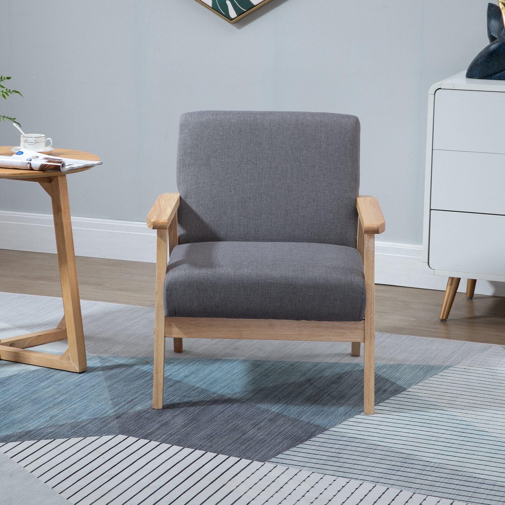 HOMCOM Relaxsessel Sessel Wohnzimmer mit Massivholzbeine, Lesesessel mit Leinenoptik (Akzentsessel, 1-St., Sessel), Grau, 64 x 70 x 72 cm