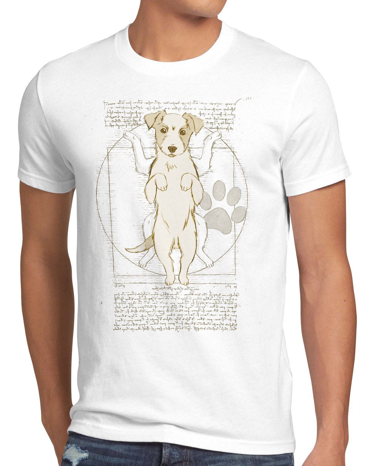 style3 Print-Shirt Herren T-Shirt Vitruvianischer Jack Russell hund terrier weiß | T-Shirts