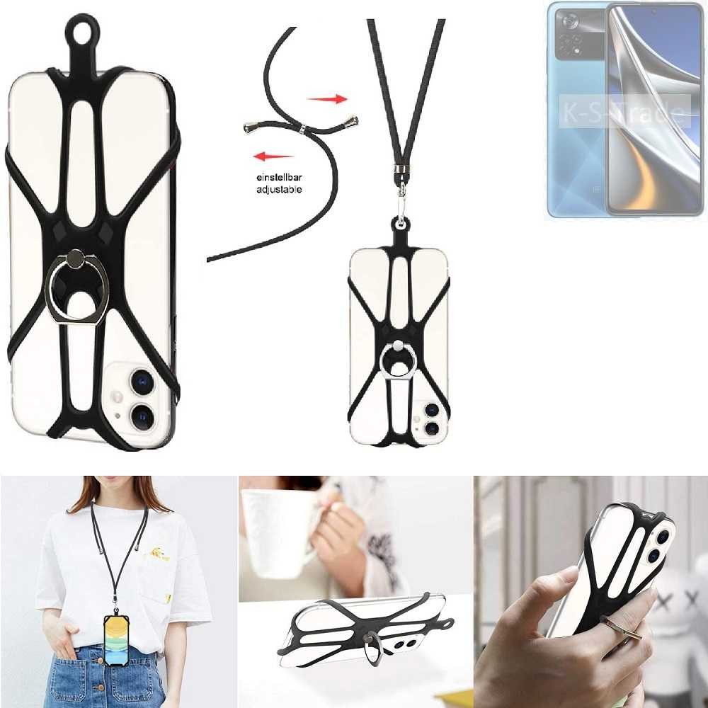 K-S-Trade Handyhülle für POCO X4 Pro 5G, 3in1 Handykette Handyband Handykordel Halsband Smartphone-Ring