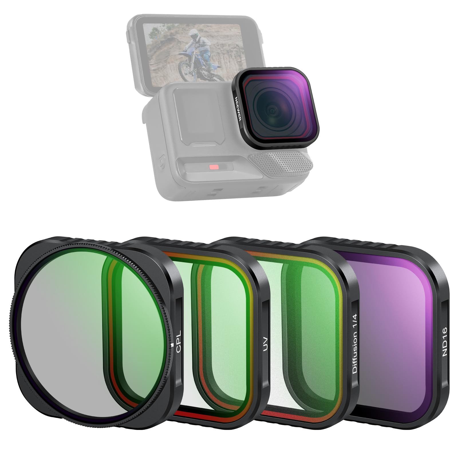 Neewer FL-C29 ND Filter Kompatibel mit Insta 360 Ace Pro Insta 360 Ace Pro 2 Foto-Filter-Sets (UV/Black Diffusion/ND16, Nicht für aktualisierten Version Pro 2)
